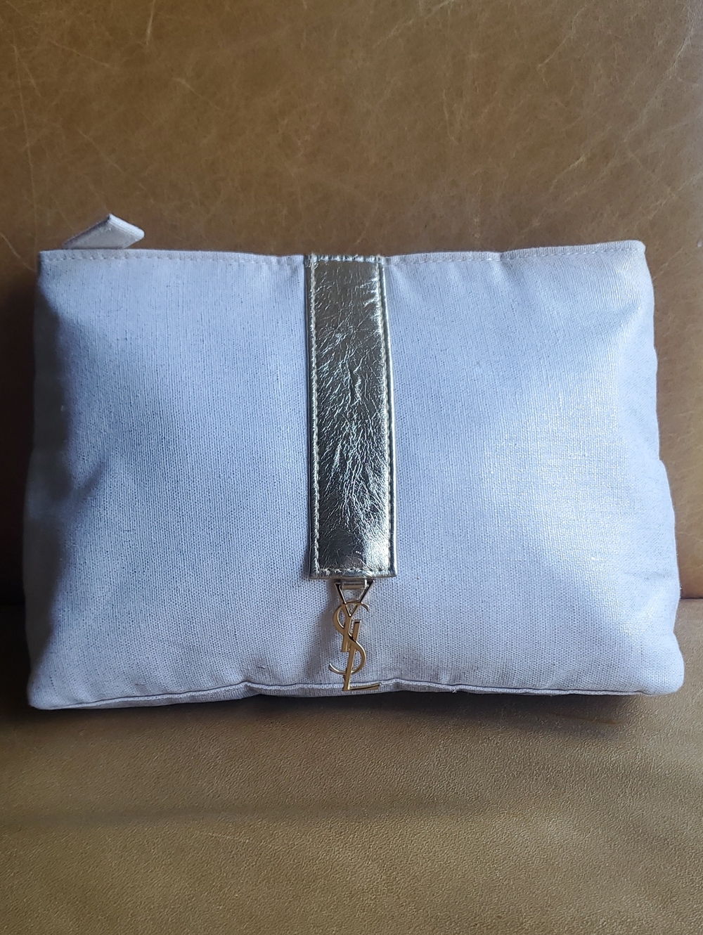 YSL Yves Saint Laurent Shimmer Metallic Gold Cosmetic Clutch Bag